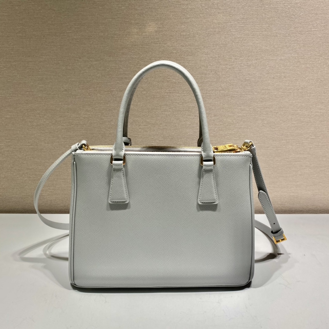 Prada Medium Galleria Saffiano Leather Bag Tote Shoulder Bag Grey White 1BA863